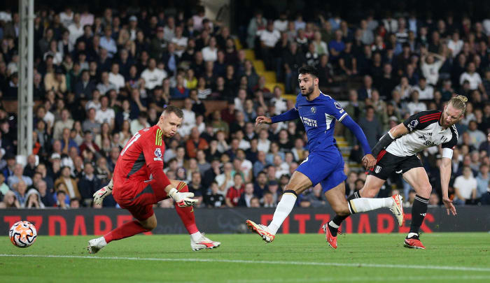 Armando Broja pictured (center) scoring for Chelsea against Fulham in October 2023